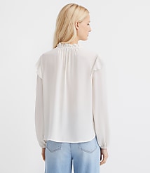 Ruffle Button Tie Neck Blouse carousel Product Image 3