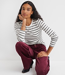 Stripe Ribbed Crew Neck Long Sleeve Tee carousel Product Image 1
