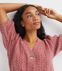 Flecked Stitchy Puff Sleeve Cardigan carousel Product Image 1