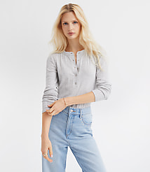 Heathered Scalloped Pointelle Henley Top carousel Product Image 1