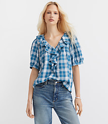 Plaid Pintucked Ruffle Blouse carousel Product Image 1