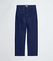 Petite High Rise Straight Utility Jeans in Classic Rinse Wash carousel Product Image 4
