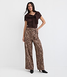 Belted Fluid Pull On Wide Leg Pants in Leopard Print carousel Product Image 1