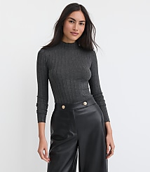 Petite Heathered Ribbed Mock Neck Sweater carousel Product Image 1