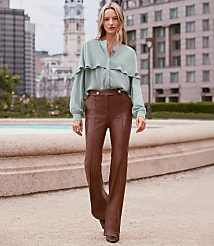 Petite Pintucked Flare Pants in Faux Leather carousel Product Image 1