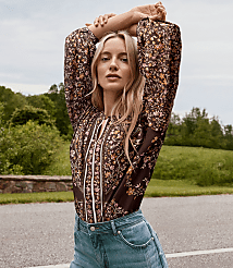 Floral Split Neck Blouse carousel Product Image 1