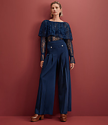 Pleated Ultra Wide Leg Pants in Twill carousel Product Image 4