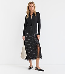 Dotted Lace Trim Satin Bias Midi Skirt carousel Product Image 1