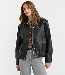 Petite Pebbled Faux Leather Jacket carousel Product Image 1