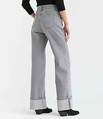 Cuffed High Rise Wide Leg Jeans in Grey carousel Product Image 3