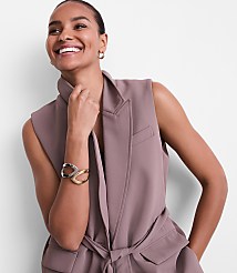 Petite LOFT Versa Crepe Drape Belted Blazer Vest carousel Product Image 2