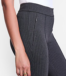 Petite LOFT Versa Pintucked Ponte Flare Pants in Pinstripe carousel Product Image 4