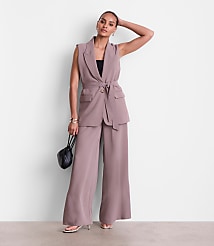 Petite LOFT Versa Crepe Drape Belted Blazer Vest carousel Product Image 1