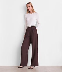 Petite LOFT Versa Crepe Drape Pleated Relaxed Straight Pants carousel Product Image 1