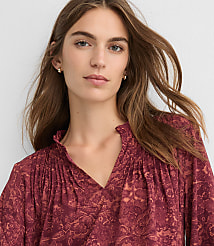 Lace Print Pintucked Ruffle Mixed Media Blouse carousel Product Image 4