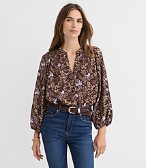 Petite Garden Blouson Sleeve Split Neck Blouse carousel Product Image 1