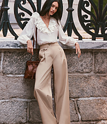 Petite Coin Pocket Pleated Wide Leg Pants in Twill carousel Product Image 1
