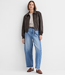Distressed Faux Leather Bomber Jacket carousel Product Image 2