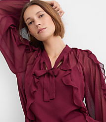 Ruffle Tie Neck Blouse carousel Product Image 1