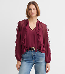Petite Ruffle Tie Neck Blouse carousel Product Image 2