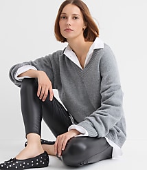 Petite Heathered Slouchy V-Neck Sweater carousel Product Image 4