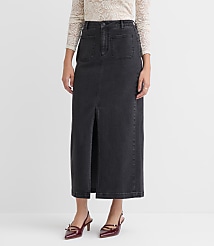 Denim Patch Pocket Maxi Skirt in Washed Black carousel Product Image 3
