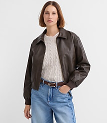 Distressed Faux Leather Bomber Jacket carousel Product Image 4