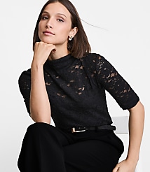 LOFT Versa Lace Elbow Sleeve Turtleneck Top carousel Product Image 4