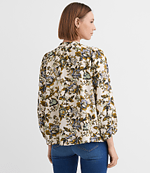 Floral Blouson Sleeve Split Neck Blouse carousel Product Image 4