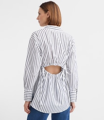 Striped Poplin Cutout Back Tunic Shirt carousel Product Image 2