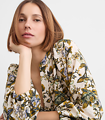 Floral Blouson Sleeve Split Neck Blouse carousel Product Image 2