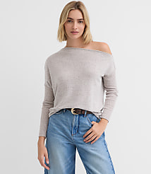 Petite Heathered Ribtrim Jersey Off The Shoulder Top carousel Product Image 1