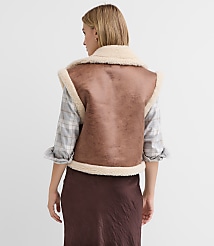 Crackled Faux Suede Sherpa Vest carousel Product Image 2