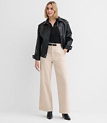 Faux Leather Buckle Wide Leg Corduroy Pants carousel Product Image 1