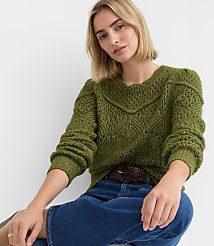 Scalloped Pointelle Puff Sleeve Sweater carousel Product Image 1