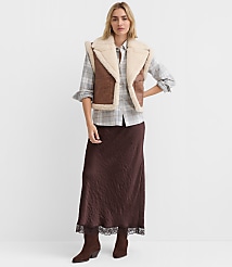 Crackled Faux Suede Sherpa Vest carousel Product Image 3