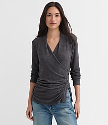 Petite Heathered Button Side Ruched Top carousel Product Image 1