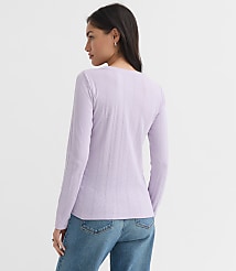 Scalloped Pointelle Henley Top carousel Product Image 3