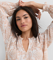 Petite Floral Pintucked Ruffle Mixed Media Blouse carousel Product Image 1