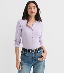 Petite Scalloped Pointelle Henley Top carousel Product Image 1