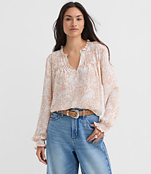 Petite Floral Pintucked Ruffle Mixed Media Blouse carousel Product Image 2
