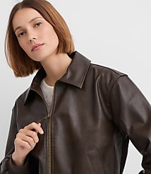Distressed Faux Leather Bomber Jacket carousel Product Image 5