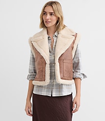 Crackled Faux Suede Sherpa Vest carousel Product Image 1