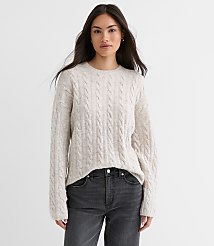 Heathered Wide Sleeve Cable Sweater carousel Product Image 2