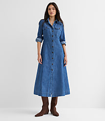 Chambray Seamed Midi Pocket Shirtdress carousel Product Image 1