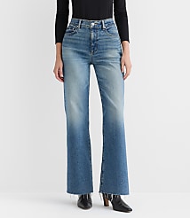 Petite Frayed High Rise Wide Leg Jeans carousel Product Image 2