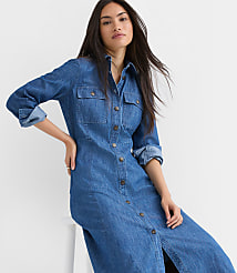 Chambray Seamed Midi Pocket Shirtdress carousel Product Image 3