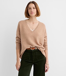 Petite Relaxed V-Neck Cashmere Sweater carousel Product Image 1