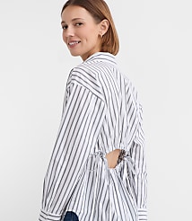 Striped Poplin Cutout Back Tunic Shirt carousel Product Image 4