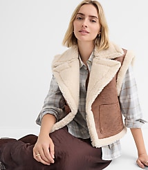Crackled Faux Suede Sherpa Vest carousel Product Image 4
